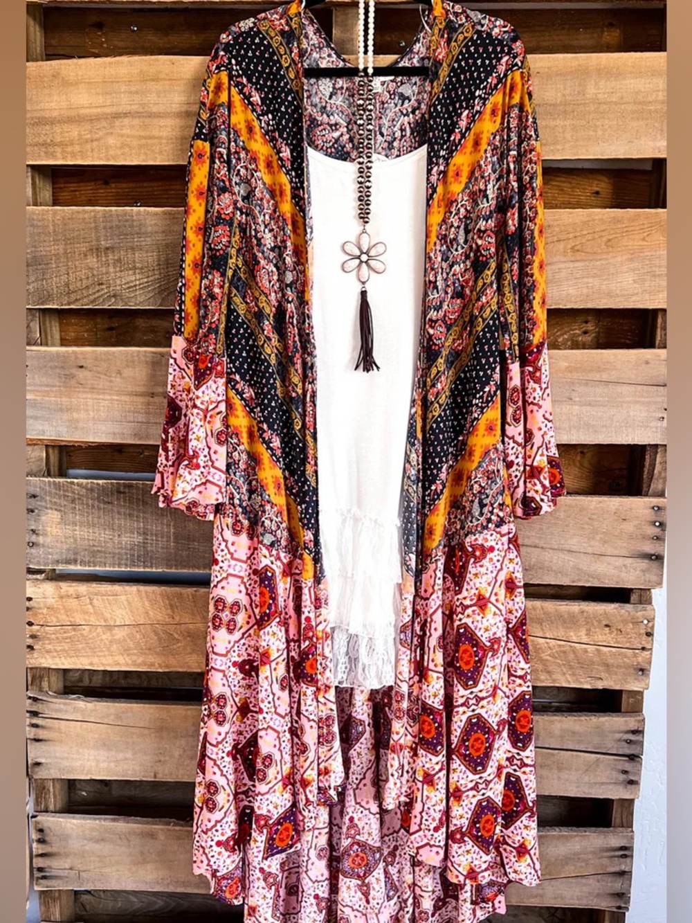 Like New Maxi Kimono Hi Low long flutter sleeve Duster Robe open top size XL - Picture 3 of 9